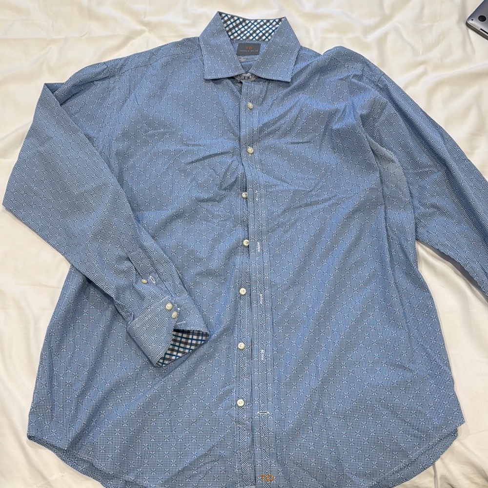 Thomas Dean Blue Patterned Dress Shirt